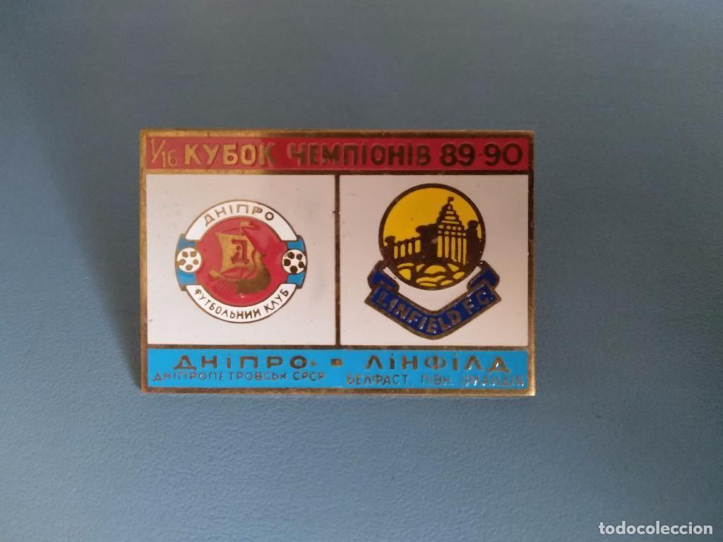 Sammelleidenschaft Sport: Badge Pin: UEFA Cup Champions 1989-90 Dnipro Dnipropetrovsk USSR - &rdquo; Linfield FC &rdquo; Northern Ireland