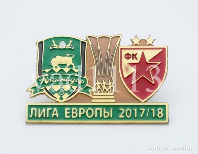Collezionismo sportivo: Badge Pin: UEFA Europa League 2017-18 &rdquo; FK Krasnodar &rdquo; Russia - &rdquo; FK Crvena Zvezda Belgrade &rdquo; Serbia