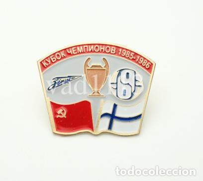Collezionismo sportivo: Badge Pin: Champion Cup 1985-86 FC Zenit St. Peterburg USSR - &rdquo; FC Kuusysi Lahti &rdquo; Finland