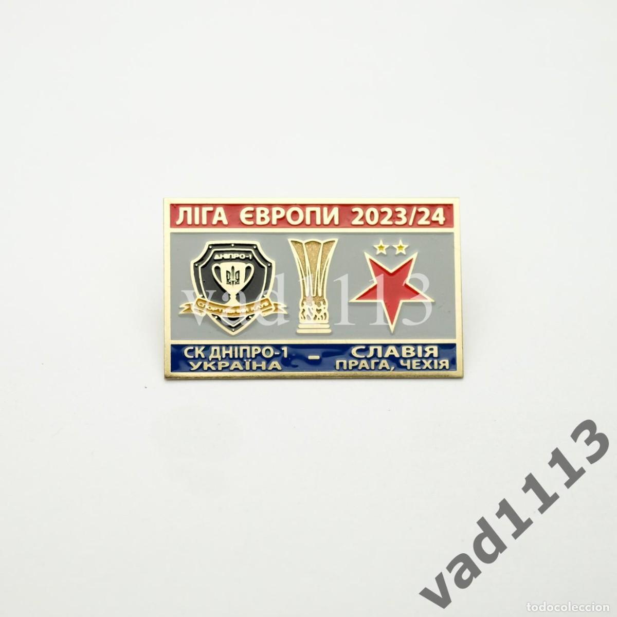 Collezionismo sportivo: Badge Pin: UEFA Europa League 2023-24 FC SC Dnipro-1 Ukraine - SK Slavia Prague Czech Republic