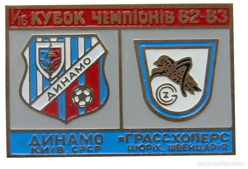 Collectionnisme sportif: Badge Pin: European Champion Clubs' Cup 1982-83 Dynamo Kyiv USSR - &rdquo; Grasshopper Club &rdquo; Switzerland