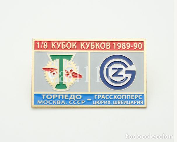 Colecionismo desportivo: Badge Pin: UEFA Cup Winners' Cup 1989-90 Torpedo Moscow USSR - &rdquo; Grasshopper Club &rdquo; Switzerland