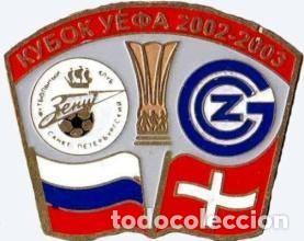 Colecionismo desportivo: Badge Pin: UEFA Cup 2002-03 FC Zenit St. Peterburg Russia - &rdquo; Grasshopper Club &rdquo; Switzerland