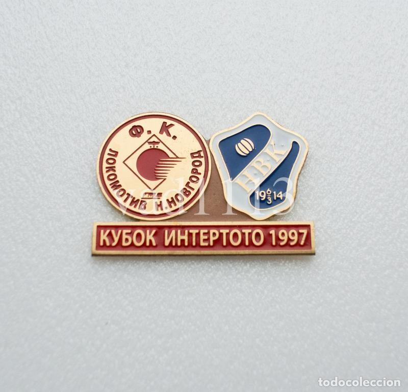 Collezionismo sportivo: Badge Pin: UEFA Intertoto Cup 1997 Lokomotiv Nizhniy Novgorod Russia - &rdquo; Halmstads BK &rdquo; Sweden