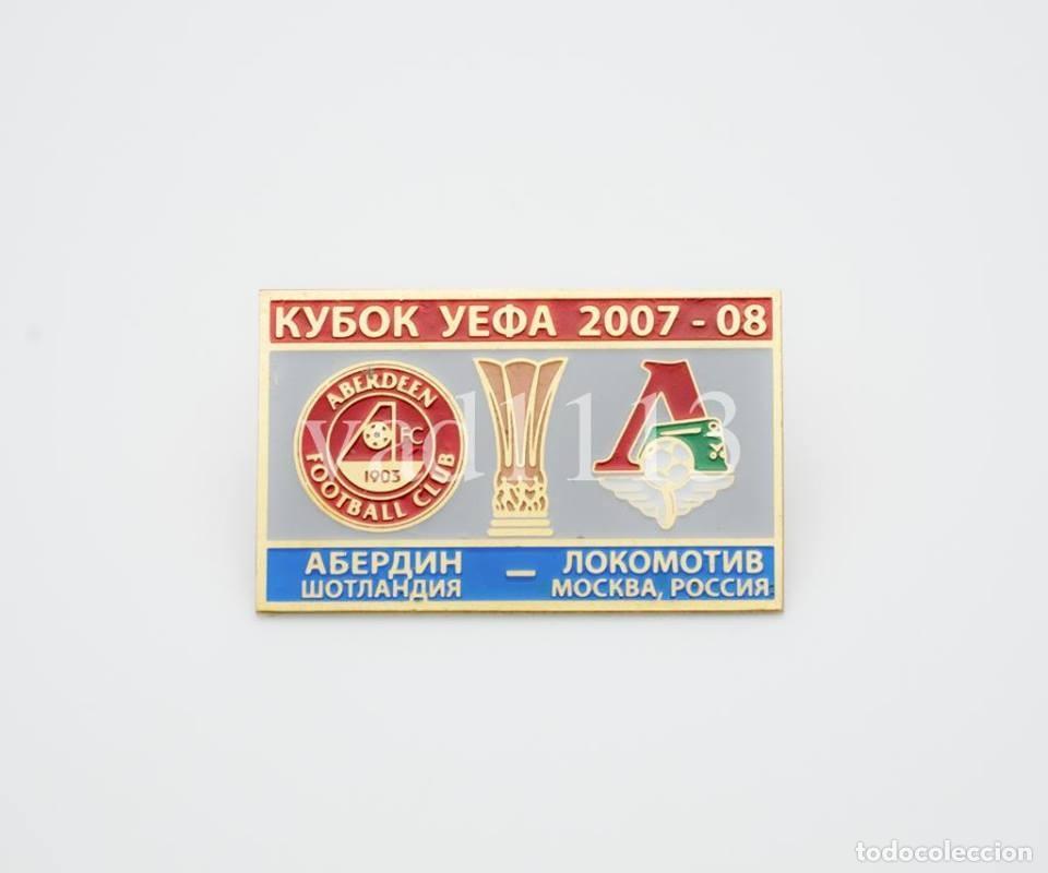 Collezionismo sportivo: Badge Pin: UEFA CUP 2007-08 Aberdeen FC Scotland - Lokomotiv Moscow Russia