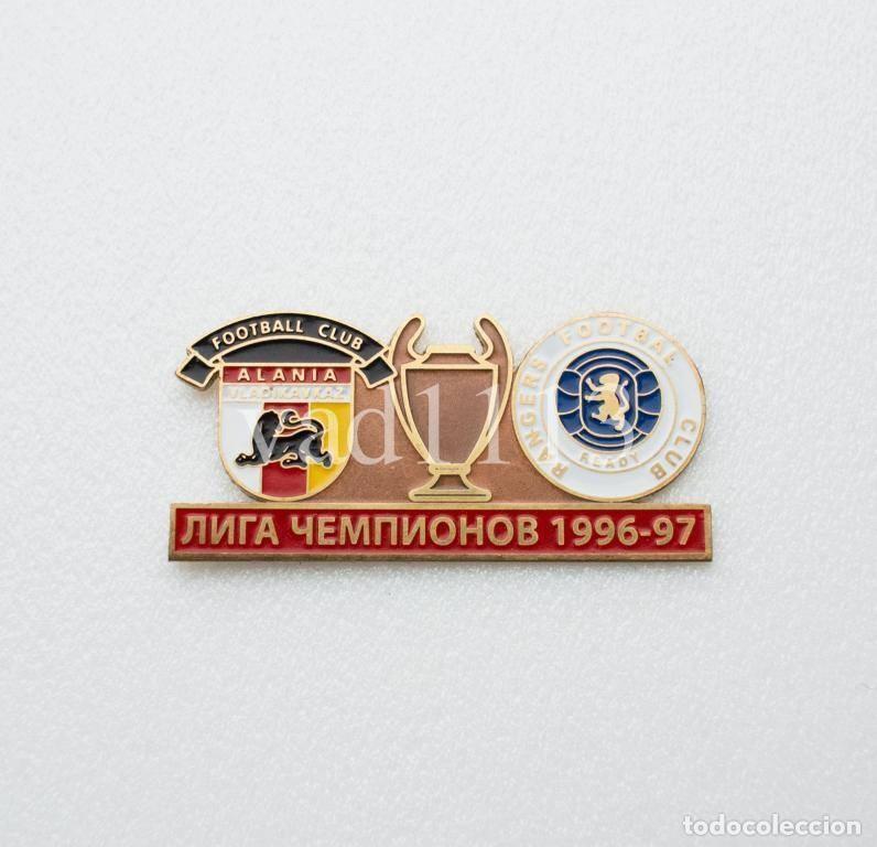 Collezionismo sportivo: Badge Pin: UEFA CUP 1996-97 FC Alania Russia - &rdquo; Rangers FC Glasgow &rdquo; Scotland