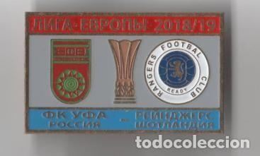 Collezionismo sportivo: Badge Pin: UEFA Europa League 2018-19 &rdquo; FK Ufa &rdquo; Russia - &rdquo; Rangers FC Glasgow &rdquo; Scotland