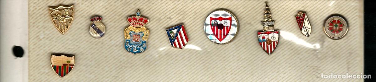 Colecionismo desportivo: 9 PINS EQUIPOS DE FUTBOL REAL MADRID COLEGIO VIZCAINO ARBITROS SEVILLA C F AT MADRID CJ1