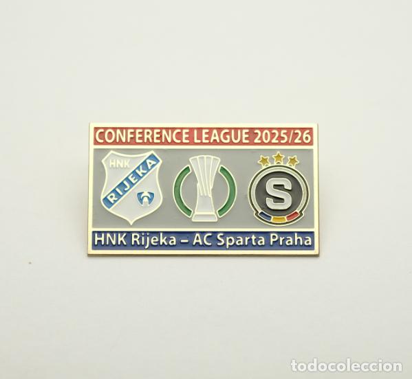 Coleccionismo deportivo: Metal badge, pin Conference League 2025-26 HNK Rijeka Croatia - AC Sparta Prague Czech Republic