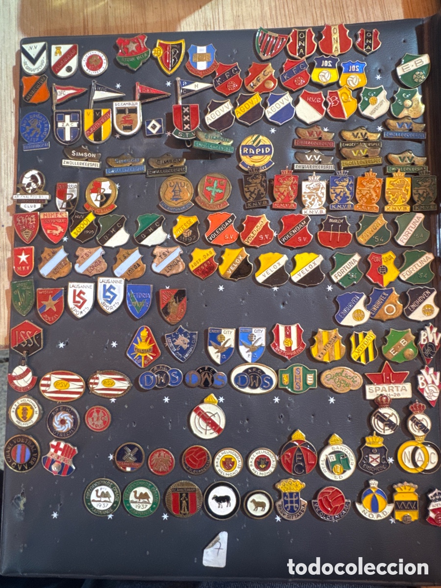 Collectionnisme sportif: Lote de 189 insignias antiguas de f&uacute;tbol &ndash; Colecci&oacute;n internacional (A&ntilde;os 30&ndash;70)