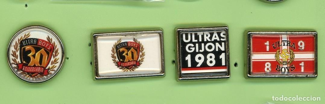 Coleccionismo deportivo: 4 PIN METAL BADGE FUTBOL ULTRAS ESPA&Ntilde;A REAL SPORTING DE GIJON ULTRABOYS ULTRA BOYS COLOR