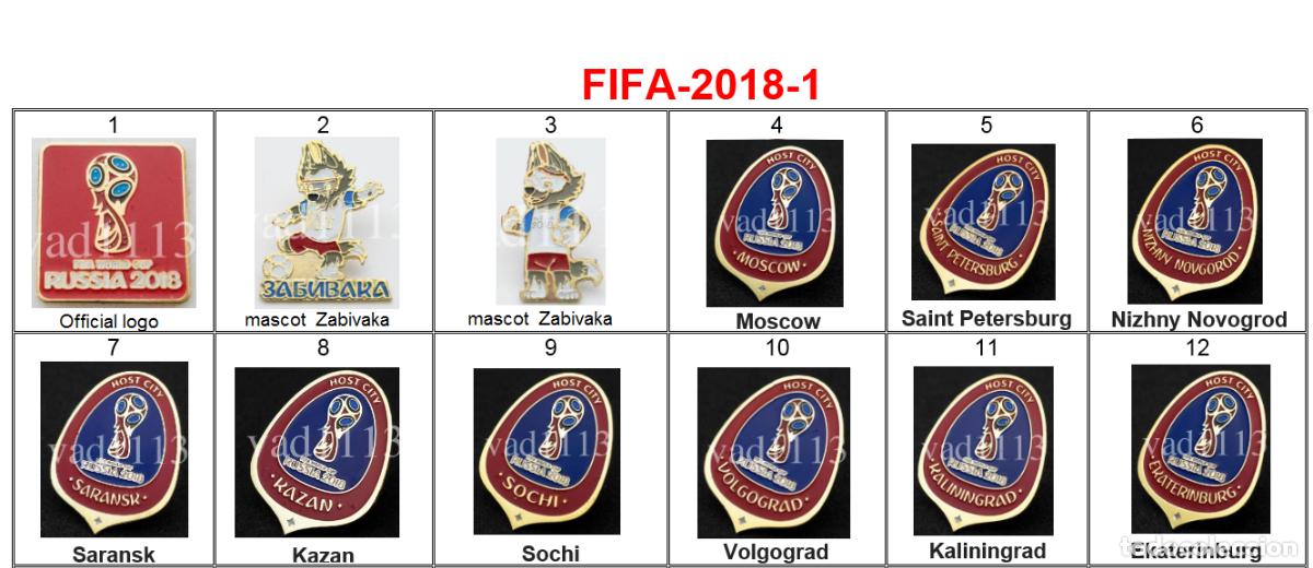 Coleccionismo deportivo: Metal pin badge FIFA - football Russia World Cup 2018 part 1 /large set/. Sale by piece.