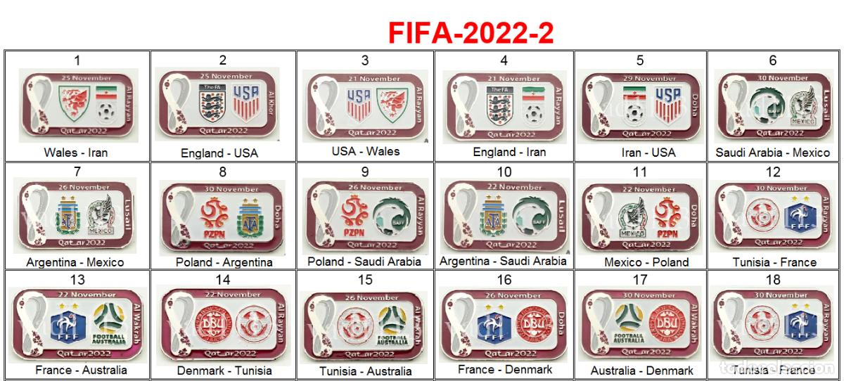 Coleccionismo deportivo: Metal pin badge FIFA - football Qatar World Cup 2022 part 2 /large set/. Sale by piece.
