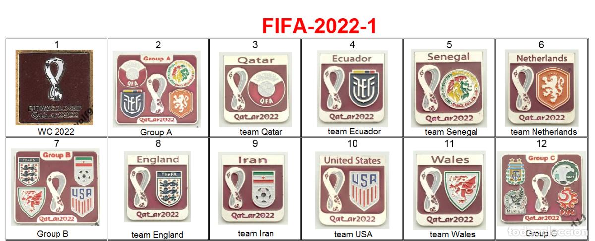 Coleccionismo deportivo: Metal pin badge FIFA - football Qatar World Cup 2022 part 1 /large set/. Sale by piece.