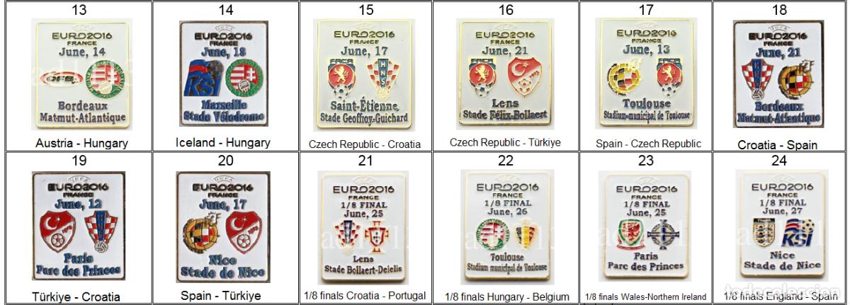 Coleccionismo deportivo: Metal pin badge UEFA football France EURO 2016 part 2 /large set/.