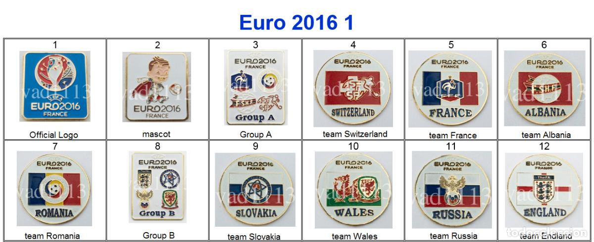 Coleccionismo deportivo: Metal pin badge UEFA football France EURO 2016 part 1 /large set/.