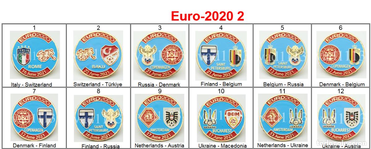 Coleccionismo deportivo: Metal pin badge UEFA football EURO 2020 part 2 /large set/.