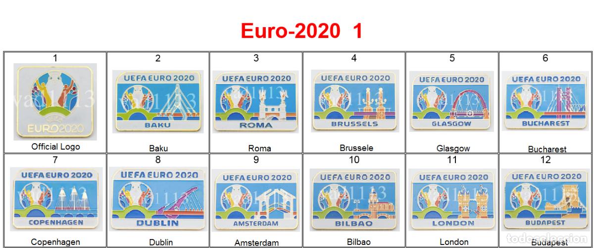 Coleccionismo deportivo: Metal pin badge UEFA football EURO 2020 part 1 /large set/.