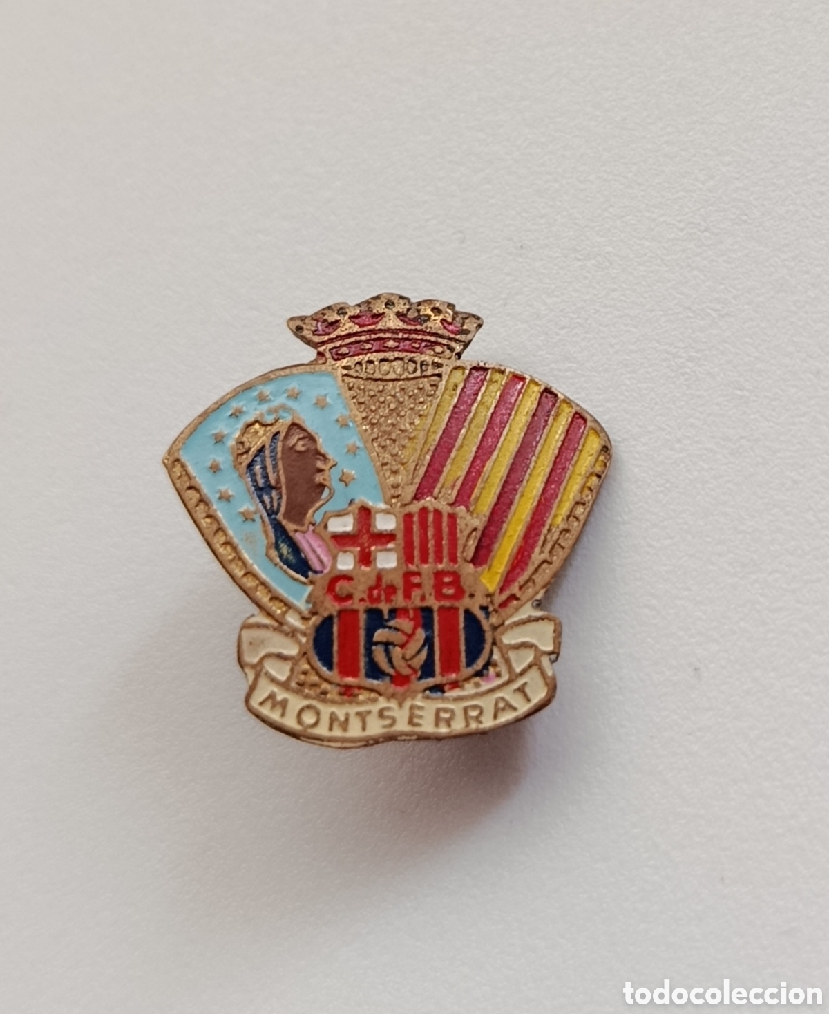 Coleccionismo deportivo: Antigua insignia de aguja c.de F B bar&ccedil;a club futbol barcelona subida a montserrat