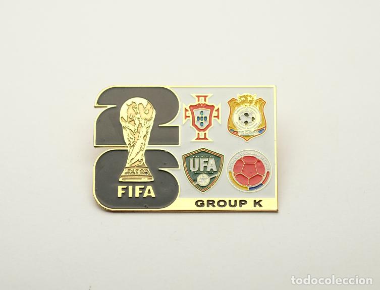 Coleccionismo deportivo: Metal badge football 2026 FIFA World Cup group K - Colombia, Portugal, Congo, Uzbekistan.