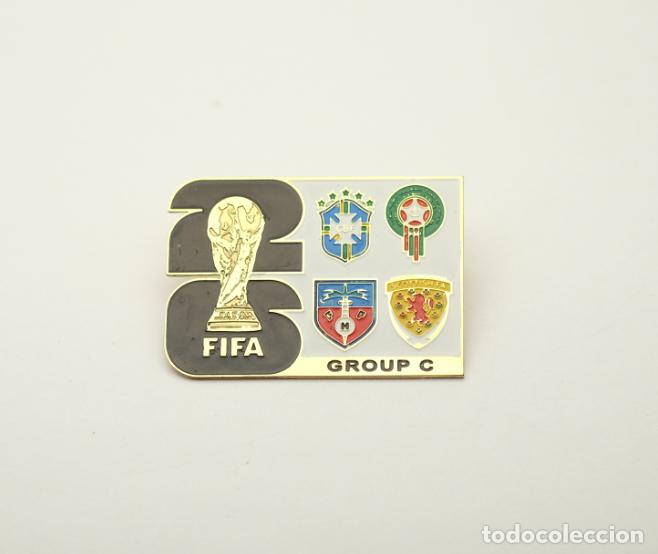 Coleccionismo deportivo: Metal badge football 2026 FIFA World Cup group C - Brazil, Morocco, Scotland, Haiti.