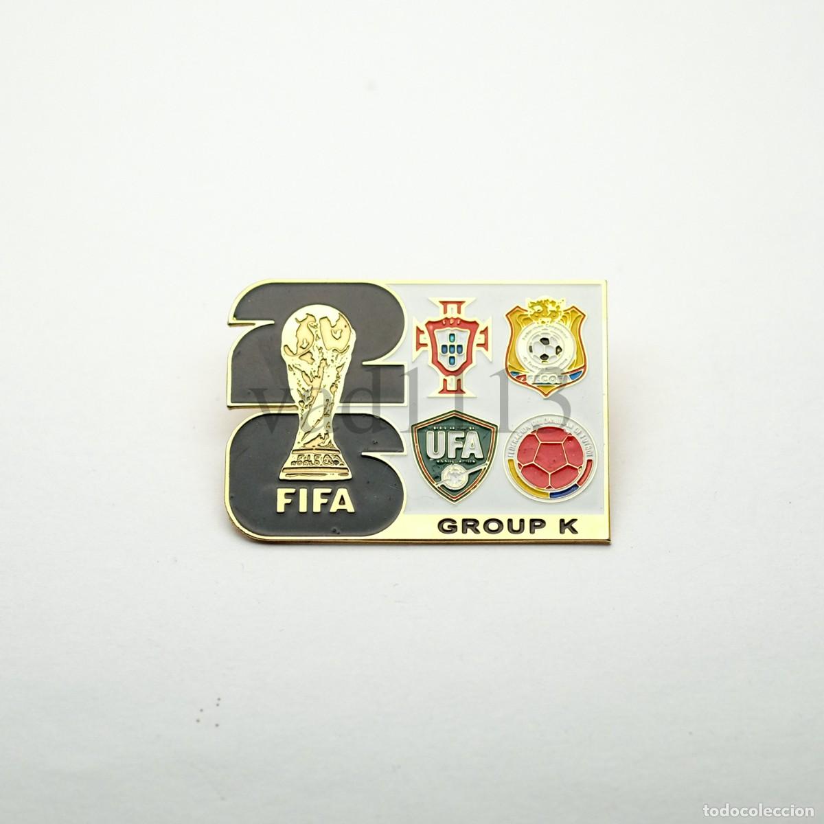 Coleccionismo deportivo: Metal badge football 2026 FIFA World Cup group K: Colombia, Portugal, Congo DR, Uzbekistan.