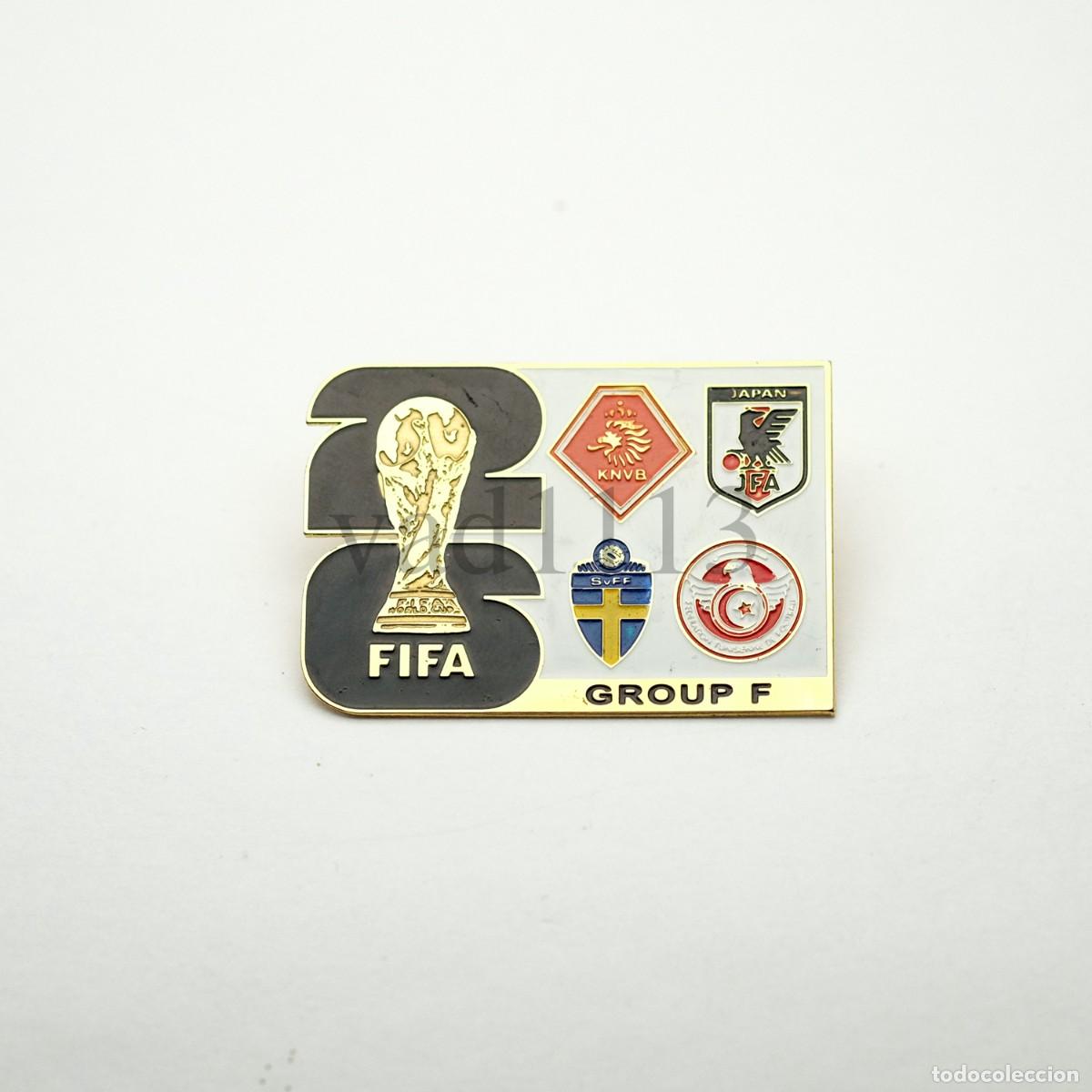 Coleccionismo deportivo: Metal badge football 2026 FIFA World Cup group F: Netherlands, Japan, Sweden, Tunisia.