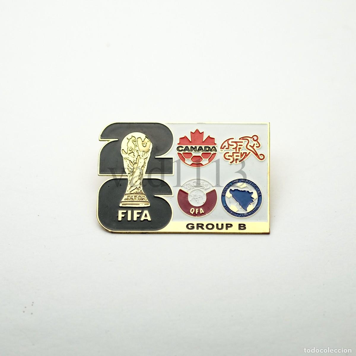 Coleccionismo deportivo: Metal badge football 2026 FIFA World Cup group B : Switzerland, Canada, Bosnia, Qatar.