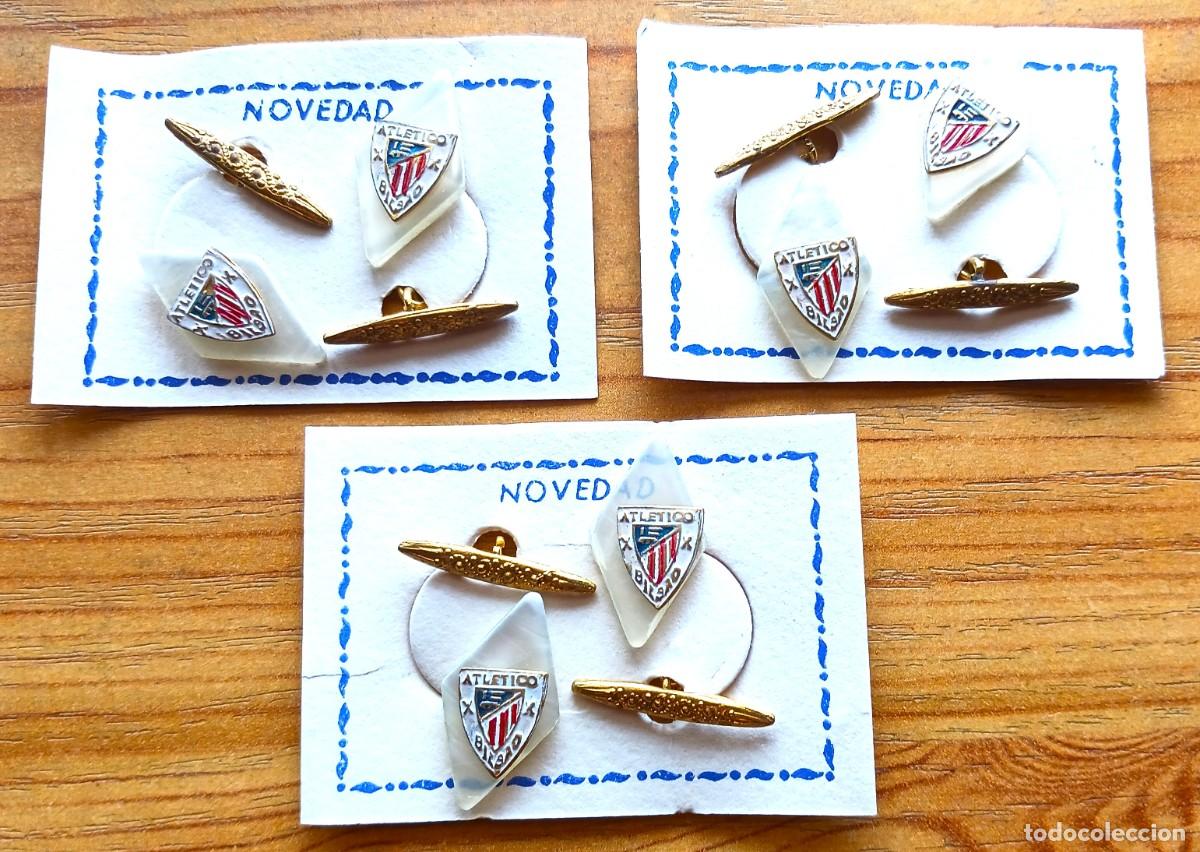 Coleccionismo deportivo: 3 LOTES GEMELOS ATHLETIC CLUB BILBAO VIZCAYA LOGO METAL SOBRE SIMIL METACRILATO PINS INSIGNIAS R