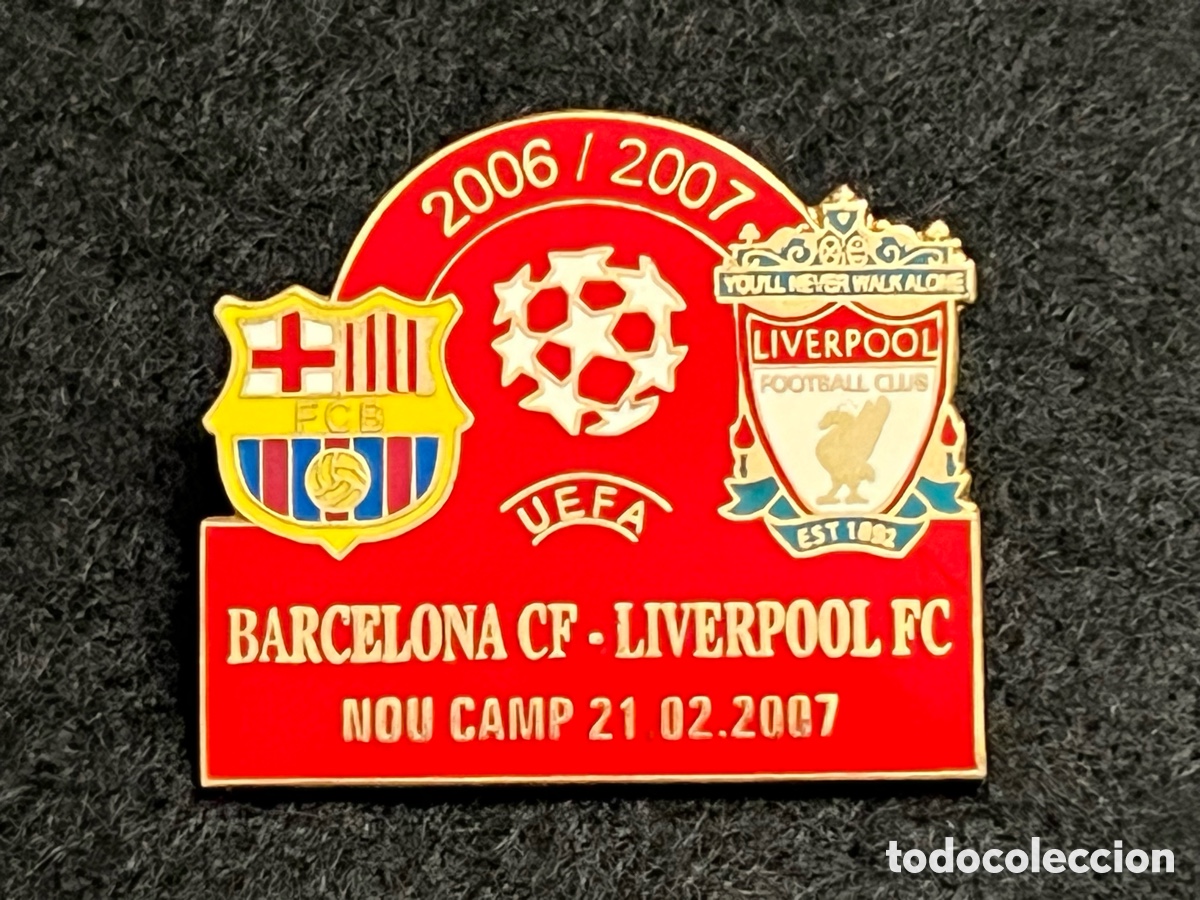Collectionnisme sportif: FC BARCELONA LIVERPOOL CHAMPIONS LEAGUE 2066-2007 PIN INSIGNIA BAR&Ccedil;A FUTBOL.