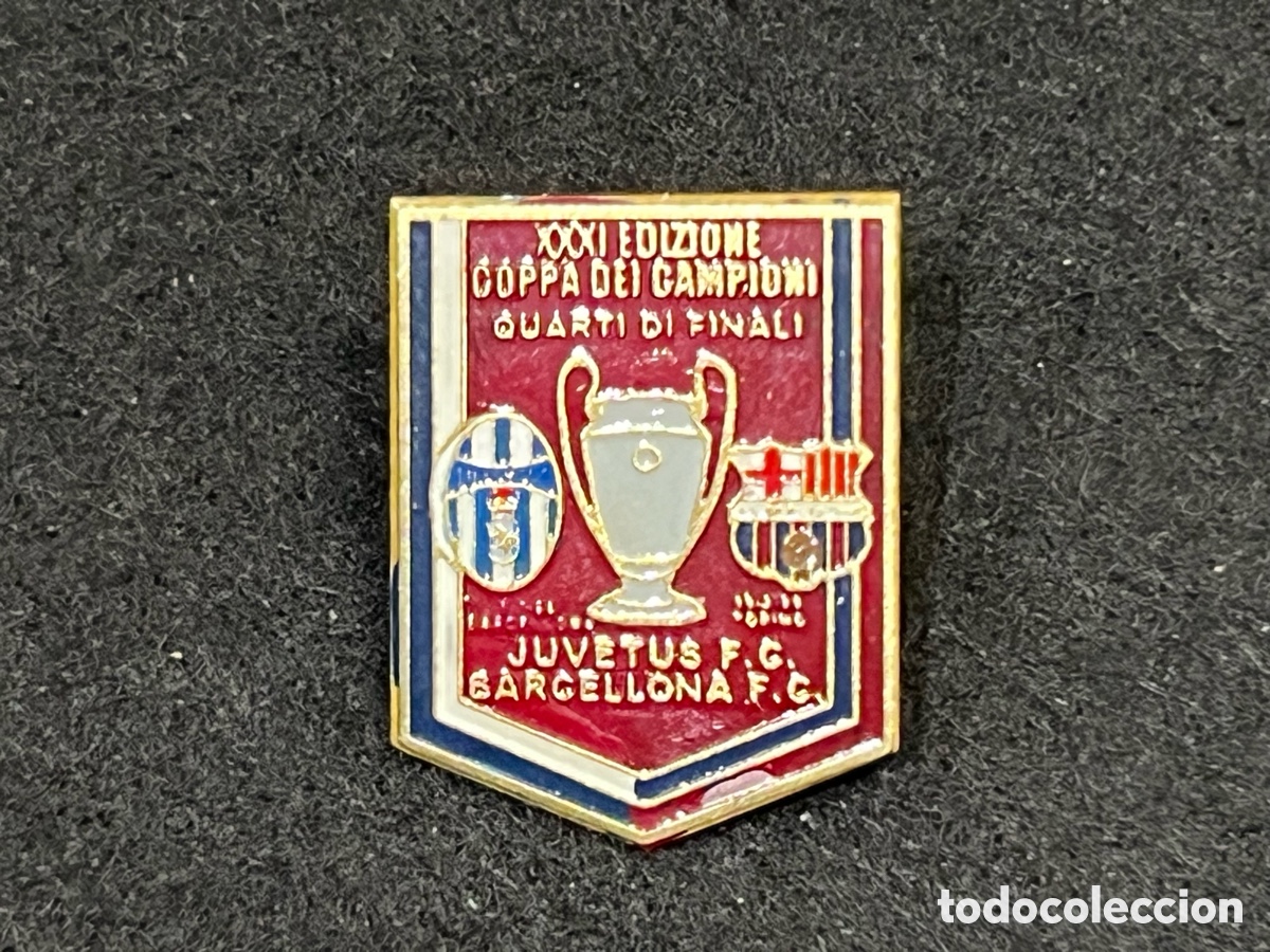 Coleccionismo deportivo: PIN JUVENTUS FC BARCELONA COPA DE EUROPA 1985-1986 1/4 FINAL CHAMPIONS LEAGUE BAR&Ccedil;A INSIGNIA.