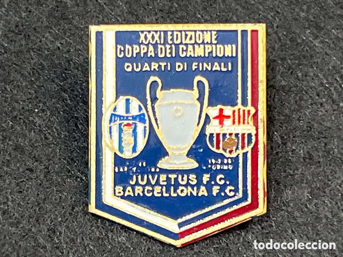 Coleccionismo deportivo: PIN JUVENTUS FC BARCELONA COPA DE EUROPA 1985-1986 1/4 FINAL CHAMPIONS LEAGUE BAR&Ccedil;A INSIGNIA.