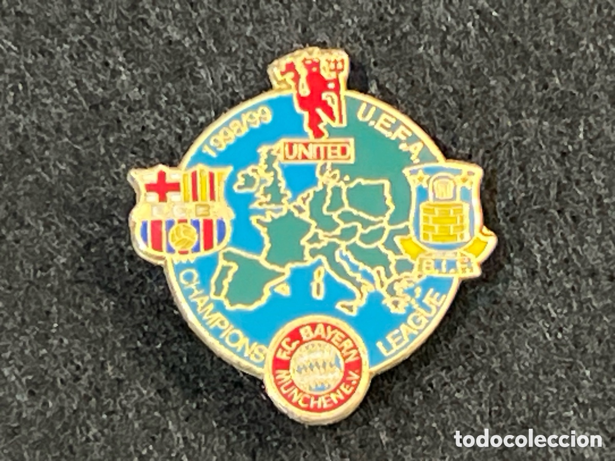 Coleccionismo deportivo: PIN FC BARCELONA BAYERN M&Uacute;NICH MANCHESTER UNITED BRONDBY FASE GRUPO CHAMPIONS LEAGUE 1998-1999