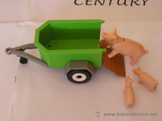 Playmobil: PLAYMOBIL 2005 - ACCESORIO GRANJA CAMPO - REMOLQUE veterinario ref 4495 verde rampa marron & 3 cerdo