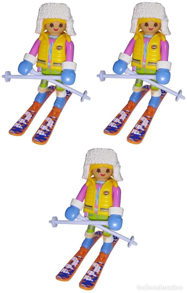Playmobil: LOTE DE 3 Playmobil 9333 Figuras de Chica Esquiadora con Esqu&iacute;s. SUELTAS, YA MONTADAS!!.