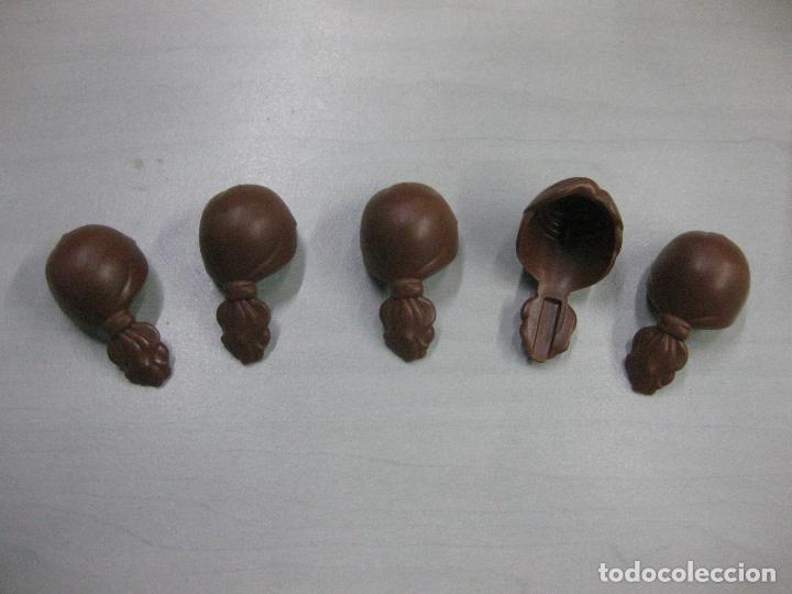 Playmobil: PLAYMOBIL lote 5 pelo peluca coleta gorda casta&ntilde;o