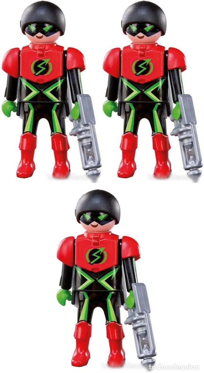 Playmobil: LOTE 3x Playmobil 5460 Figura de Super H&eacute;roe con Arma. FIGURA SUELTAS, YA MONTADAS!!.