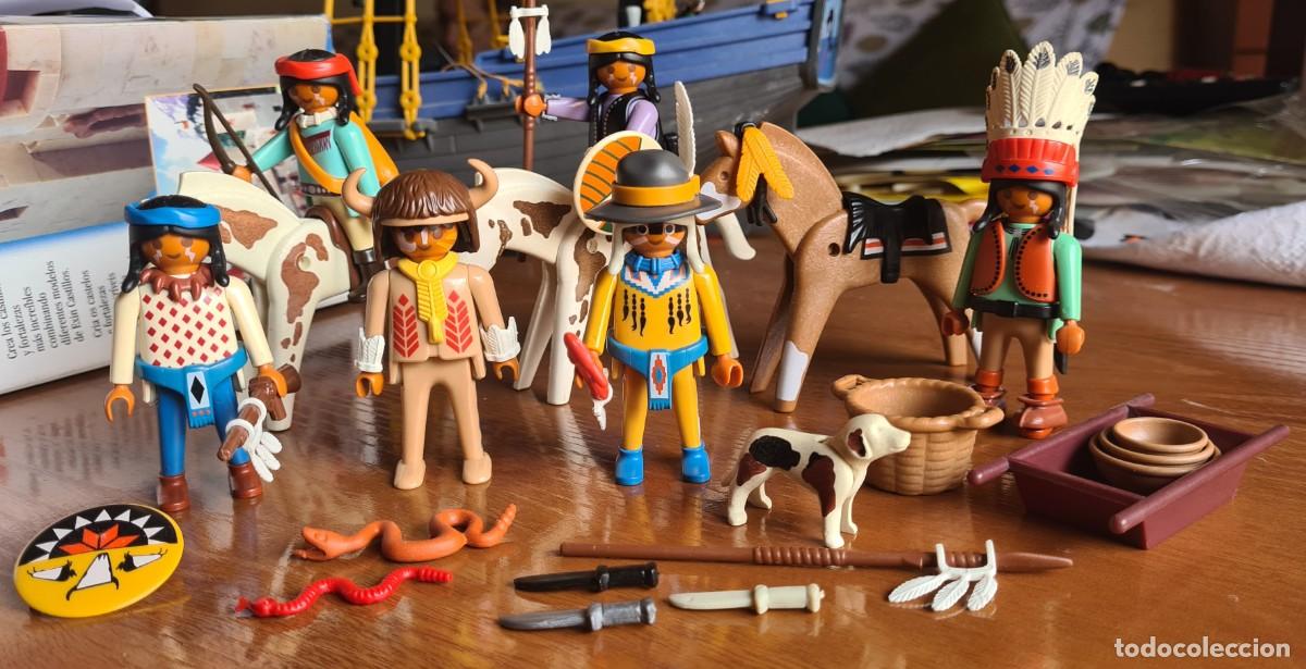 Playmobil: PLAYMOBIL - Lote de 6 indios + 3 caballos (1974-1993)