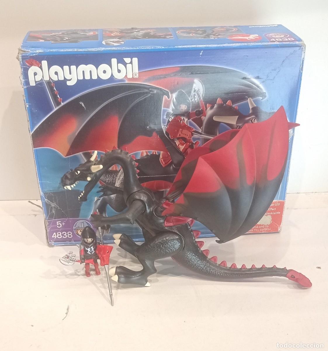 Playmobil: PLAYMOBIL REF.4838 DRAGON NEGRO Y CABALLERO EN CAJA, EDAD MEDIEVAL,CASTILLOS.
