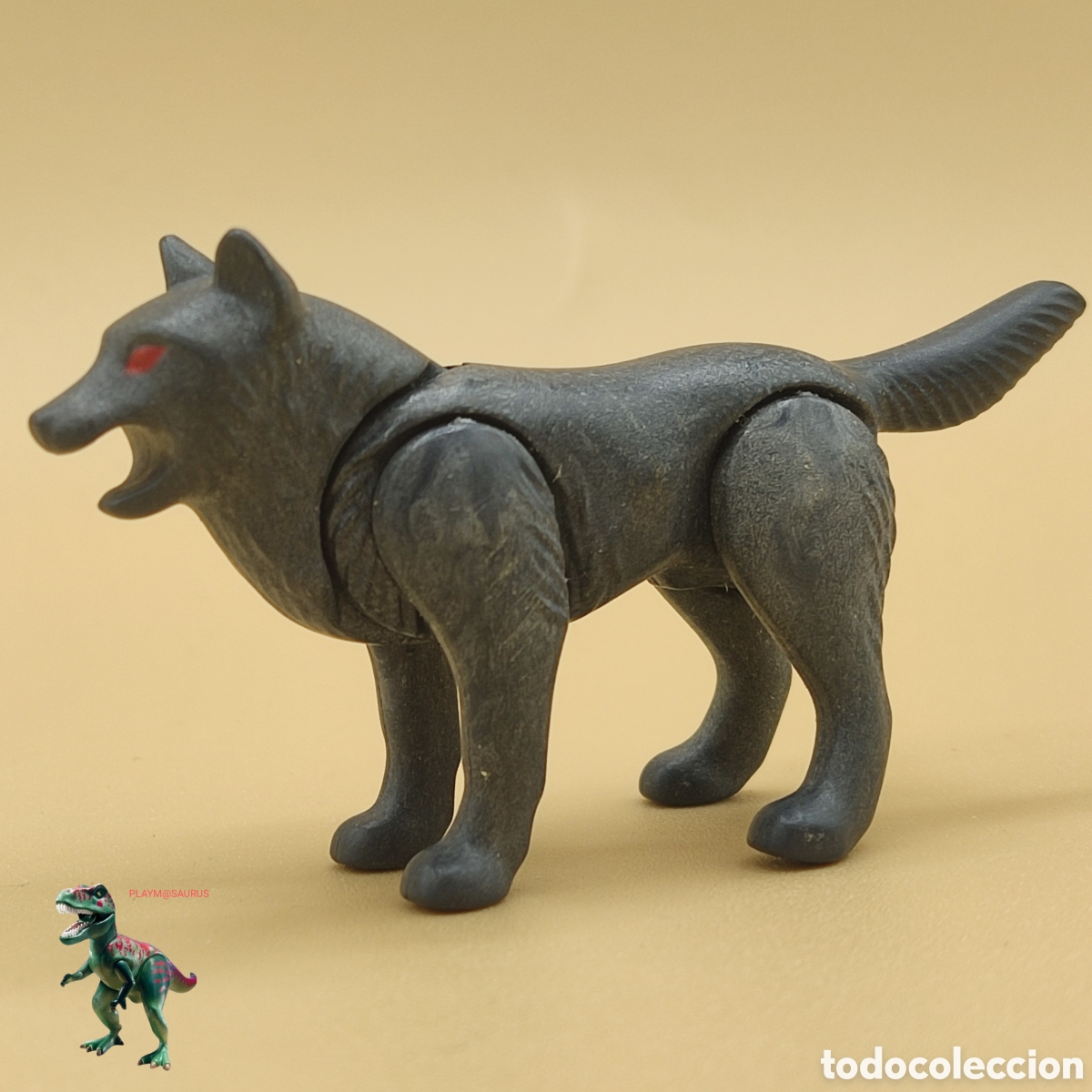 Playmobil: Playmobil figura perro lobo cazador soldado medieval animal gris oscuro ojos rojos 5001 4810