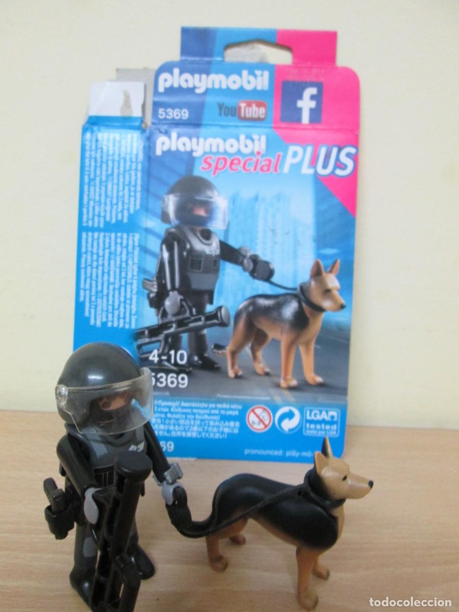 Playmobil: Playmobil 5369. Polic&iacute;a Swat con perro. Completo y con su caja abierta
