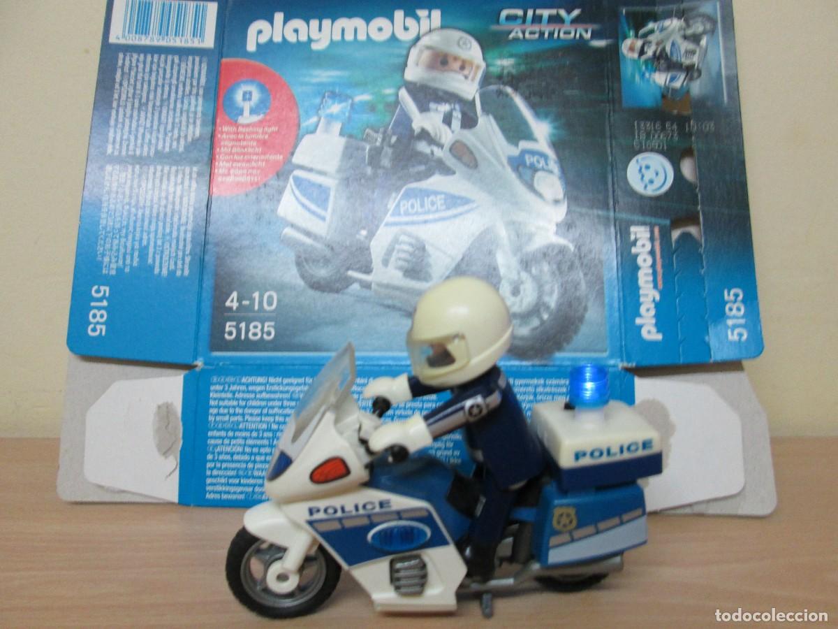Playmobil: Playmobil 5185. Polic&iacute;a con moto y luz intermitente. Completo y con su caja abierta