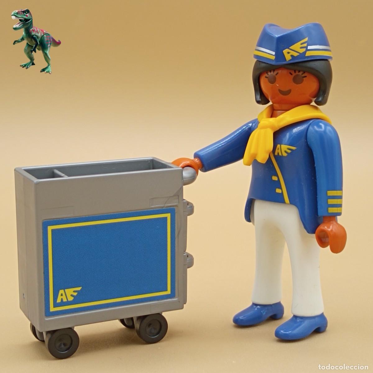 Playmobil: Playmobil figura mujer azafata con carrito auxiliar de vuelo avion aeropuerto 4761