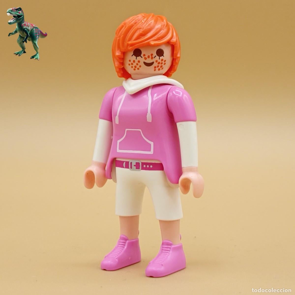 Playmobil: Playmobil figura mujer pelirroja con pecas sudadera rosa deporte deportista footing city life 9269