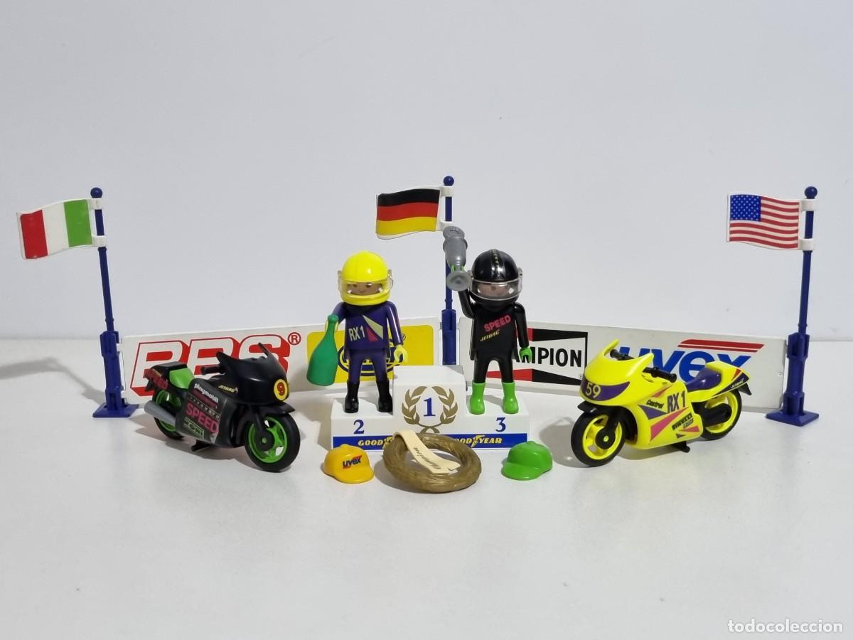 Playmobil: Playmobil 3779 Set Antiguo Piloto Moto Motorista Carrera Circuito Motocicleta