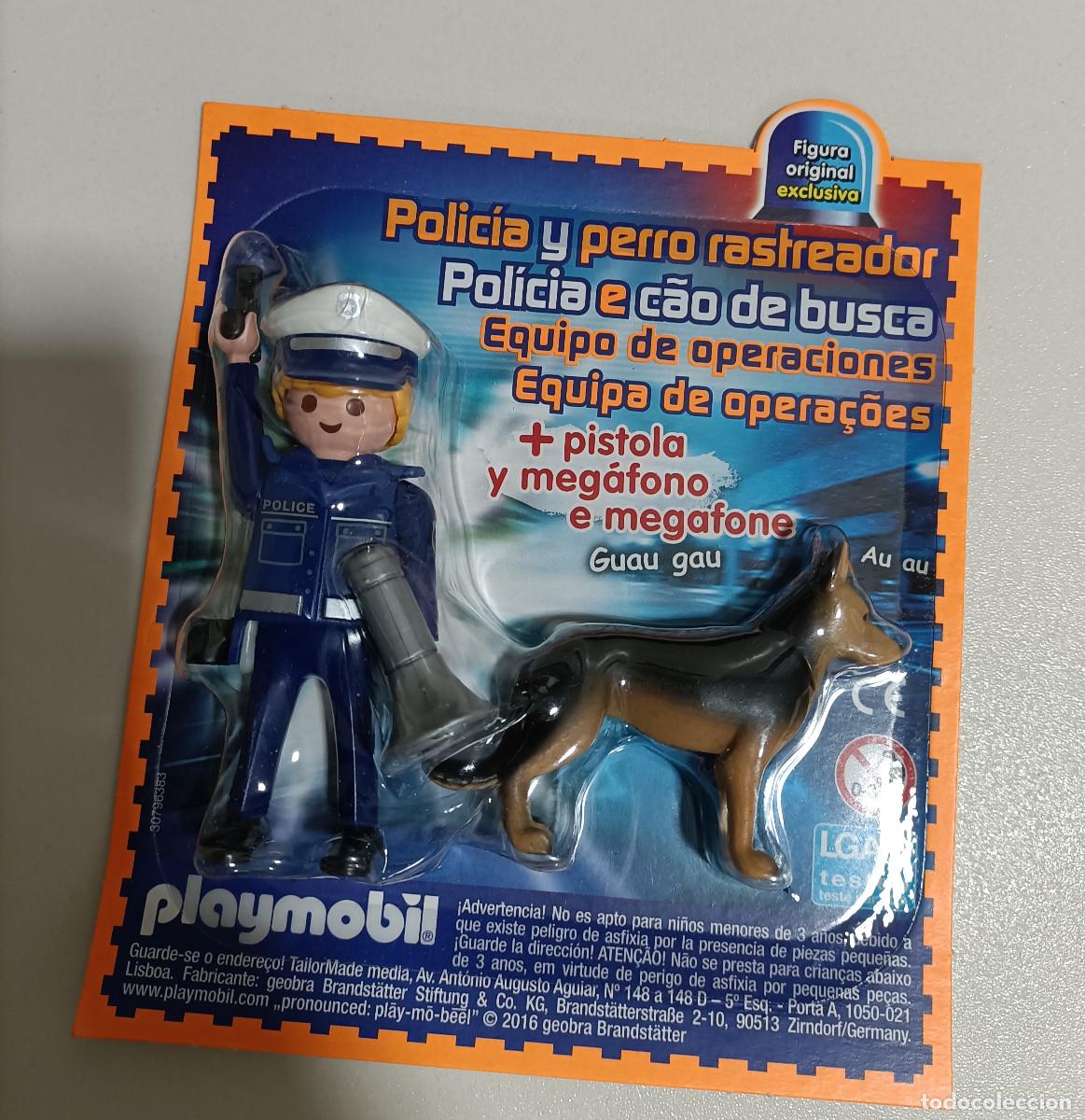 Playmobil: FIGURA POLIC&Iacute;A PERRO RASTREADOR EXCLUSIVA de REVISTA PLAYMOBIL nuevo blister police agente