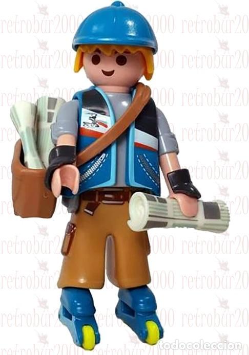 Playmobil: Playmobil 9332. Serie 13. Repartidor de peri&oacute;dicos con patines