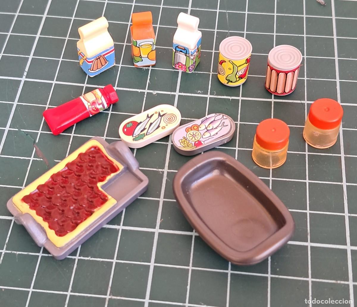 Playmobil: Bandeja pasteles latas zumos tarros. Cocina comida playmobil