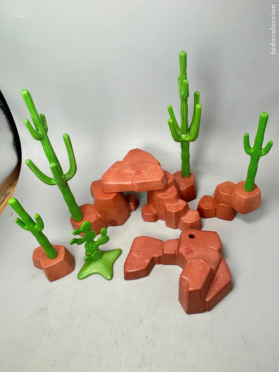 Playmobil: PLAYMOBIL lote roca marr&oacute;n con cactus han ajustado cactus a agujero peque&ntilde;o