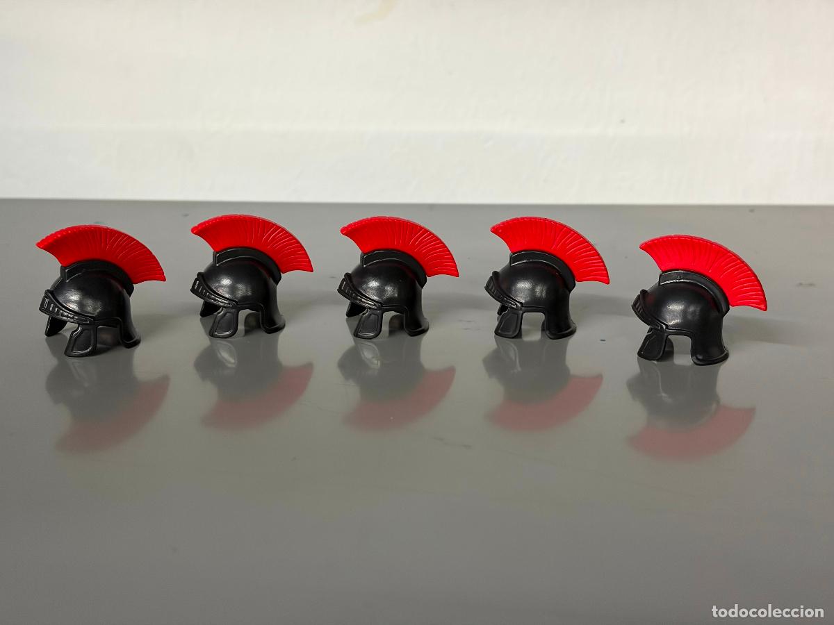 Playmobil: playmobil lote 5 cascos romano negro + 5 penacho rojo cepillo